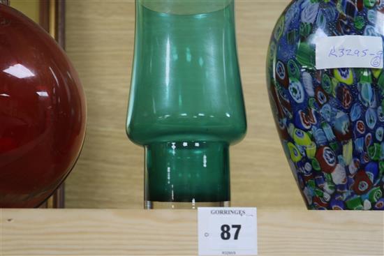 A Stromberg engraved glass vase and five other glass vases